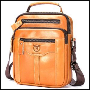 Vintage Leather Messenger Bag Crossbody Satchel Multi Pocket Casual Travel